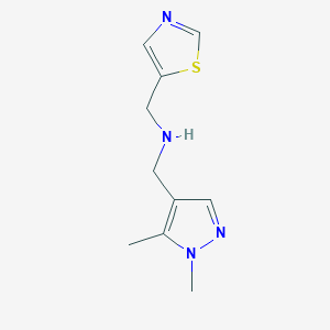 molecular formula C10H14N4S B6648507 N-[(1,5-dimethylpyrazol-4-yl)methyl]-1-(1,3-thiazol-5-yl)methanamine 