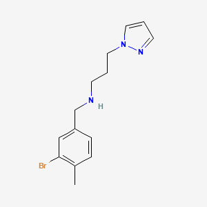 molecular formula C14H18BrN3 B6648638 N-[(3-bromo-4-methylphenyl)methyl]-3-pyrazol-1-ylpropan-1-amine 