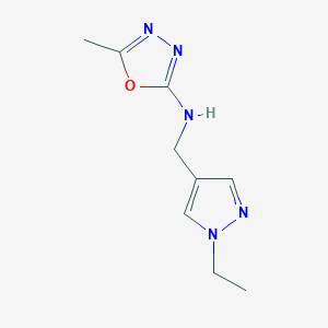 molecular formula C9H13N5O B6648894 N-[(1-ethylpyrazol-4-yl)methyl]-5-methyl-1,3,4-oxadiazol-2-amine 