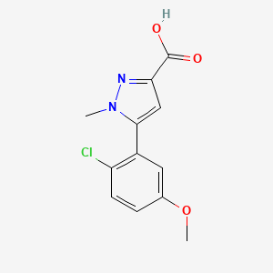 molecular formula C12H11ClN2O3 B6649887 5-(2-chloro-5-methoxyphenyl)-1-methyl-1H-pyrazole-3-carboxylic acid 