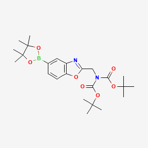 molecular formula C24H35BN2O7 B6650426 tert-butyl N-[(tert-butoxy)carbonyl]-N-{[5-(tetramethyl-1,3,2-dioxaborolan-2-yl)-1,3-benzoxazol-2-yl]methyl}carbamate 