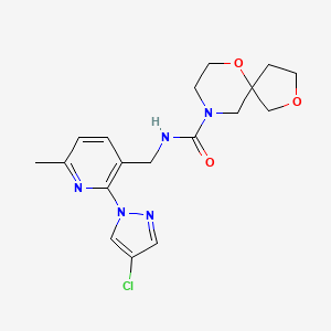 molecular formula C18H22ClN5O3 B6650539 N-[[2-(4-chloropyrazol-1-yl)-6-methylpyridin-3-yl]methyl]-2,6-dioxa-9-azaspiro[4.5]decane-9-carboxamide 