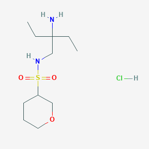 molecular formula C11H25ClN2O3S B6650594 N-(2-amino-2-ethylbutyl)oxane-3-sulfonamide;hydrochloride 