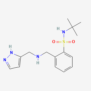 molecular formula C15H22N4O2S B6650745 N-tert-butyl-2-[(1H-pyrazol-5-ylmethylamino)methyl]benzenesulfonamide 