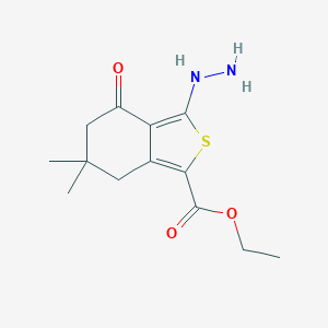 molecular formula C13H18N2O3S B066509 Ethyl 3-hydrazinyl-6,6-dimethyl-4-oxo-4,5,6,7-tetrahydro-2-benzothiophene-1-carboxylate CAS No. 172516-47-1