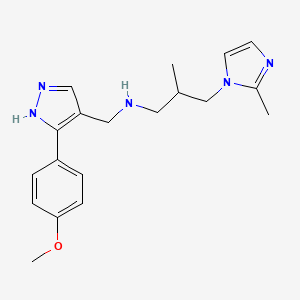 molecular formula C19H25N5O B6650941 N-[[5-(4-methoxyphenyl)-1H-pyrazol-4-yl]methyl]-2-methyl-3-(2-methylimidazol-1-yl)propan-1-amine 