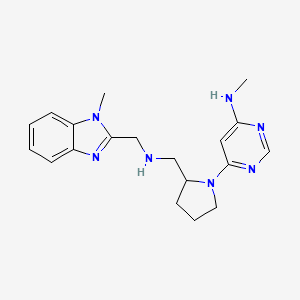molecular formula C19H25N7 B6651134 N-methyl-6-[2-[[(1-methylbenzimidazol-2-yl)methylamino]methyl]pyrrolidin-1-yl]pyrimidin-4-amine 