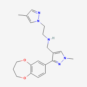 molecular formula C20H25N5O2 B6651138 N-[[3-(3,4-dihydro-2H-1,5-benzodioxepin-7-yl)-1-methylpyrazol-4-yl]methyl]-2-(4-methylpyrazol-1-yl)ethanamine 