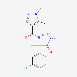molecular formula C15H17ClN4O2 B6651746 N-[1-amino-2-(3-chlorophenyl)-1-oxopropan-2-yl]-1,5-dimethylpyrazole-4-carboxamide 