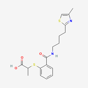molecular formula C18H22N2O3S2 B6653235 2-[2-[4-(4-Methyl-1,3-thiazol-2-yl)butylcarbamoyl]phenyl]sulfanylpropanoic acid 