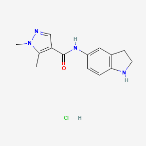 molecular formula C14H17ClN4O B6659795 N-(2,3-dihydro-1H-indol-5-yl)-1,5-dimethylpyrazole-4-carboxamide;hydrochloride 