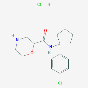 molecular formula C16H22Cl2N2O2 B6660341 N-[1-(4-chlorophenyl)cyclopentyl]morpholine-2-carboxamide;hydrochloride 
