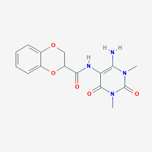 molecular formula C15H16N4O5 B066611 N-(4-amino-1,3-dimethyl-2,6-dioxopyrimidin-5-yl)-2,3-dihydro-1,4-benzodioxine-3-carboxamide CAS No. 166115-66-8