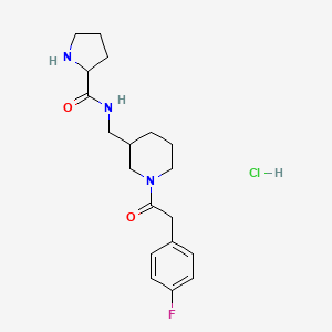 molecular formula C19H27ClFN3O2 B6661156 N-[[1-[2-(4-fluorophenyl)acetyl]piperidin-3-yl]methyl]pyrrolidine-2-carboxamide;hydrochloride 