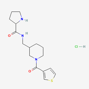 molecular formula C16H24ClN3O2S B6661166 N-[[1-(thiophene-3-carbonyl)piperidin-3-yl]methyl]pyrrolidine-2-carboxamide;hydrochloride 