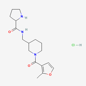 molecular formula C17H26ClN3O3 B6661170 N-[[1-(2-methylfuran-3-carbonyl)piperidin-3-yl]methyl]pyrrolidine-2-carboxamide;hydrochloride 
