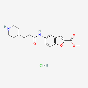 molecular formula C18H23ClN2O4 B6661883 Methyl 5-(3-piperidin-4-ylpropanoylamino)-1-benzofuran-2-carboxylate;hydrochloride 