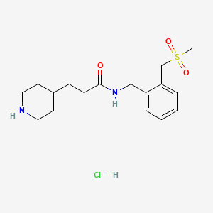 molecular formula C17H27ClN2O3S B6661884 N-[[2-(methylsulfonylmethyl)phenyl]methyl]-3-piperidin-4-ylpropanamide;hydrochloride 