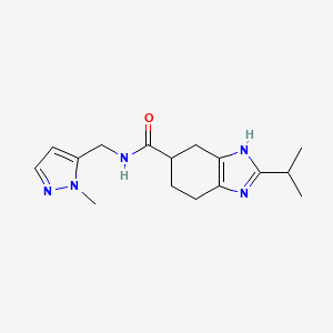 molecular formula C16H23N5O B6669203 N-[(2-methylpyrazol-3-yl)methyl]-2-propan-2-yl-4,5,6,7-tetrahydro-3H-benzimidazole-5-carboxamide 