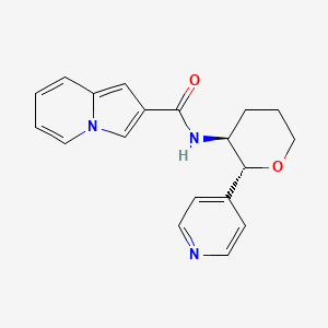 molecular formula C19H19N3O2 B6670560 N-[(2R,3S)-2-pyridin-4-yloxan-3-yl]indolizine-2-carboxamide 