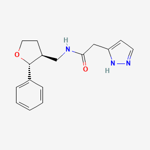 molecular formula C16H19N3O2 B6670850 N-[[(2R,3S)-2-phenyloxolan-3-yl]methyl]-2-(1H-pyrazol-5-yl)acetamide 