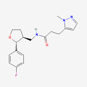 molecular formula C18H22FN3O2 B6671478 N-[[(2R,3S)-2-(4-fluorophenyl)oxolan-3-yl]methyl]-3-(2-methylpyrazol-3-yl)propanamide 