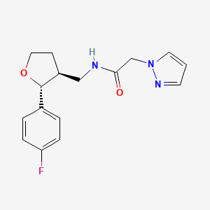molecular formula C16H18FN3O2 B6671483 N-[[(2R,3S)-2-(4-fluorophenyl)oxolan-3-yl]methyl]-2-pyrazol-1-ylacetamide 