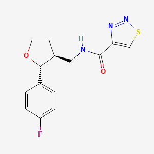 molecular formula C14H14FN3O2S B6671489 N-[[(2R,3S)-2-(4-fluorophenyl)oxolan-3-yl]methyl]thiadiazole-4-carboxamide 