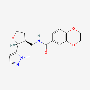 molecular formula C18H21N3O4 B6671542 N-[[(2R,3S)-2-(2-methylpyrazol-3-yl)oxolan-3-yl]methyl]-2,3-dihydro-1,4-benzodioxine-6-carboxamide 