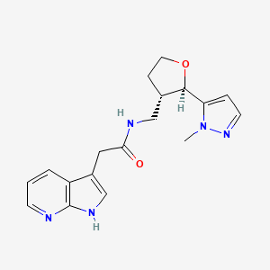 molecular formula C18H21N5O2 B6671632 N-[[(2R,3S)-2-(2-methylpyrazol-3-yl)oxolan-3-yl]methyl]-2-(1H-pyrrolo[2,3-b]pyridin-3-yl)acetamide 