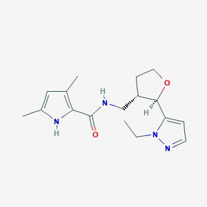 molecular formula C17H24N4O2 B6671713 N-[[(2R,3S)-2-(2-ethylpyrazol-3-yl)oxolan-3-yl]methyl]-3,5-dimethyl-1H-pyrrole-2-carboxamide 