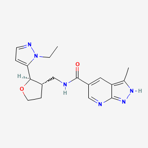 molecular formula C18H22N6O2 B6671754 N-[[(2R,3S)-2-(2-ethylpyrazol-3-yl)oxolan-3-yl]methyl]-3-methyl-2H-pyrazolo[3,4-b]pyridine-5-carboxamide 