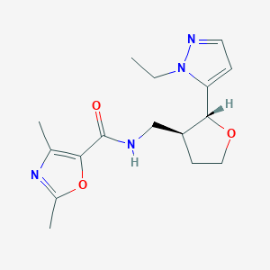 molecular formula C16H22N4O3 B6671783 N-[[(2R,3S)-2-(2-ethylpyrazol-3-yl)oxolan-3-yl]methyl]-2,4-dimethyl-1,3-oxazole-5-carboxamide 