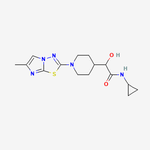 molecular formula C15H21N5O2S B6672338 N-cyclopropyl-2-hydroxy-2-[1-(6-methylimidazo[2,1-b][1,3,4]thiadiazol-2-yl)piperidin-4-yl]acetamide 