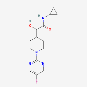 molecular formula C14H19FN4O2 B6672356 N-cyclopropyl-2-[1-(5-fluoropyrimidin-2-yl)piperidin-4-yl]-2-hydroxyacetamide 