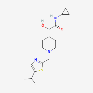 molecular formula C17H27N3O2S B6672890 N-cyclopropyl-2-hydroxy-2-[1-[(5-propan-2-yl-1,3-thiazol-2-yl)methyl]piperidin-4-yl]acetamide 