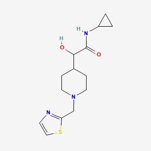 molecular formula C14H21N3O2S B6672940 N-cyclopropyl-2-hydroxy-2-[1-(1,3-thiazol-2-ylmethyl)piperidin-4-yl]acetamide 