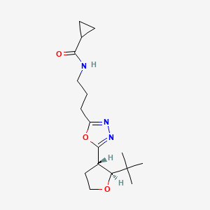 molecular formula C17H27N3O3 B6673207 N-[3-[5-[(2S,3S)-2-tert-butyloxolan-3-yl]-1,3,4-oxadiazol-2-yl]propyl]cyclopropanecarboxamide 