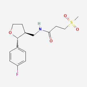 molecular formula C15H20FNO4S B6673439 N-[[(2R,3S)-2-(4-fluorophenyl)oxolan-3-yl]methyl]-3-methylsulfonylpropanamide 