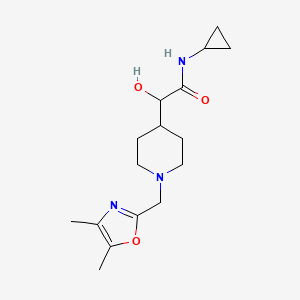 molecular formula C16H25N3O3 B6673662 N-cyclopropyl-2-[1-[(4,5-dimethyl-1,3-oxazol-2-yl)methyl]piperidin-4-yl]-2-hydroxyacetamide 
