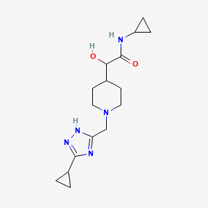 molecular formula C16H25N5O2 B6673822 N-cyclopropyl-2-[1-[(3-cyclopropyl-1H-1,2,4-triazol-5-yl)methyl]piperidin-4-yl]-2-hydroxyacetamide 