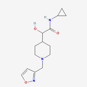 molecular formula C14H21N3O3 B6673840 N-cyclopropyl-2-hydroxy-2-[1-(1,2-oxazol-3-ylmethyl)piperidin-4-yl]acetamide 