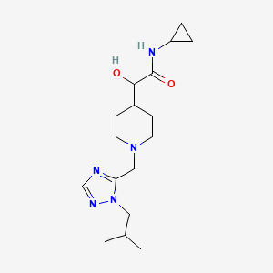 molecular formula C17H29N5O2 B6673864 N-cyclopropyl-2-hydroxy-2-[1-[[2-(2-methylpropyl)-1,2,4-triazol-3-yl]methyl]piperidin-4-yl]acetamide 