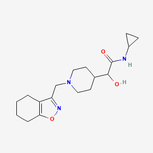molecular formula C18H27N3O3 B6673871 N-cyclopropyl-2-hydroxy-2-[1-(4,5,6,7-tetrahydro-1,2-benzoxazol-3-ylmethyl)piperidin-4-yl]acetamide 