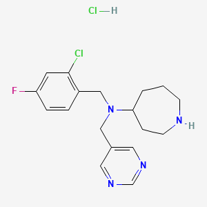 molecular formula C18H23Cl2FN4 B6673883 N-[(2-chloro-4-fluorophenyl)methyl]-N-(pyrimidin-5-ylmethyl)azepan-4-amine;hydrochloride 