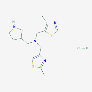 molecular formula C15H23ClN4S2 B6673891 N-[(2-methyl-1,3-thiazol-4-yl)methyl]-N-[(4-methyl-1,3-thiazol-5-yl)methyl]-1-pyrrolidin-3-ylmethanamine;hydrochloride 