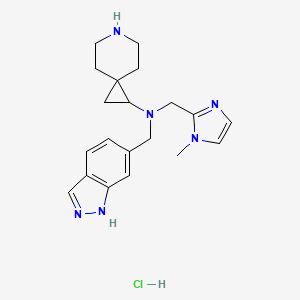 molecular formula C20H27ClN6 B6673959 N-(1H-indazol-6-ylmethyl)-N-[(1-methylimidazol-2-yl)methyl]-6-azaspiro[2.5]octan-2-amine;hydrochloride 