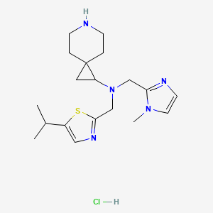 molecular formula C19H30ClN5S B6673963 N-[(1-methylimidazol-2-yl)methyl]-N-[(5-propan-2-yl-1,3-thiazol-2-yl)methyl]-6-azaspiro[2.5]octan-2-amine;hydrochloride 