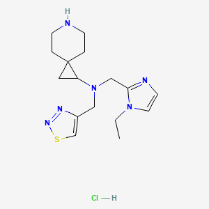 molecular formula C16H25ClN6S B6673982 N-[(1-ethylimidazol-2-yl)methyl]-N-(thiadiazol-4-ylmethyl)-6-azaspiro[2.5]octan-2-amine;hydrochloride 