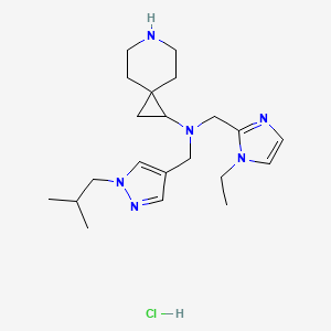 molecular formula C21H35ClN6 B6674032 N-[(1-ethylimidazol-2-yl)methyl]-N-[[1-(2-methylpropyl)pyrazol-4-yl]methyl]-6-azaspiro[2.5]octan-2-amine;hydrochloride 